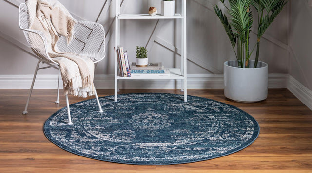 Navy Blue 5' 1 x 5' 1 Sumter Round Area Rug Contemporary Durable Easy Clean Carpet for Bedrooms, Living Areas, Dining, Office, Dorms for Sale at Rug Engine
