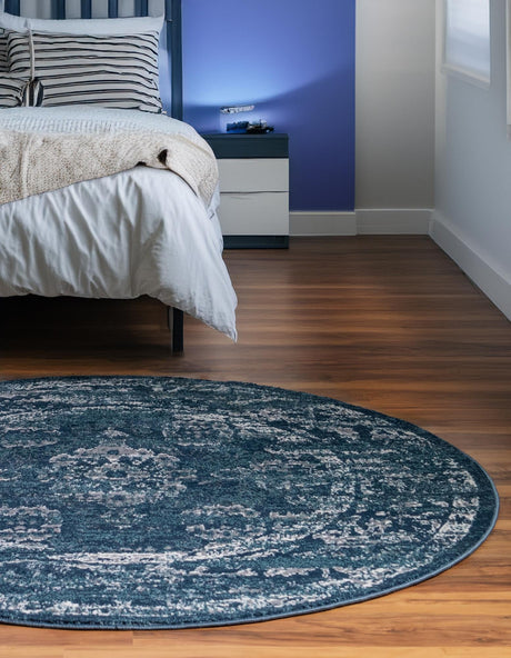 Navy Blue 5' 1 x 5' 1 Sumter Round Area Rug Contemporary Durable Easy Clean Carpet for Bedrooms, Living Areas, Dining, Office, Dorms for Sale at Rug Engine