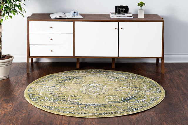 Green 5' 1 x 5' 1 Sumter Round Area Rug Contemporary Durable Easy Clean Carpet for Bedrooms, Living Areas, Dining, Office, Dorms for Sale at Rug Engine