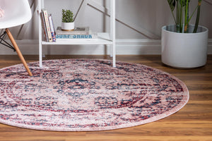 Pink 5' 1 x 5' 1 Sumter Round Area Rug Contemporary Durable Easy Clean Carpet for Bedrooms, Living Areas, Dining, Office, Dorms for Sale at Rug Engine