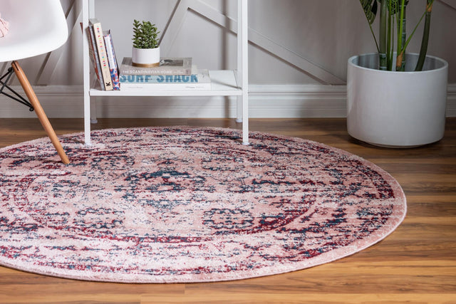 Pink 5' 1 x 5' 1 Sumter Round Area Rug Contemporary Durable Easy Clean Carpet for Bedrooms, Living Areas, Dining, Office, Dorms for Sale at Rug Engine