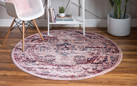 Pink 5' 1 x 5' 1 Sumter Round Area Rug Contemporary Durable Easy Clean Carpet for Bedrooms, Living Areas, Dining, Office, Dorms for Sale at Rug Engine