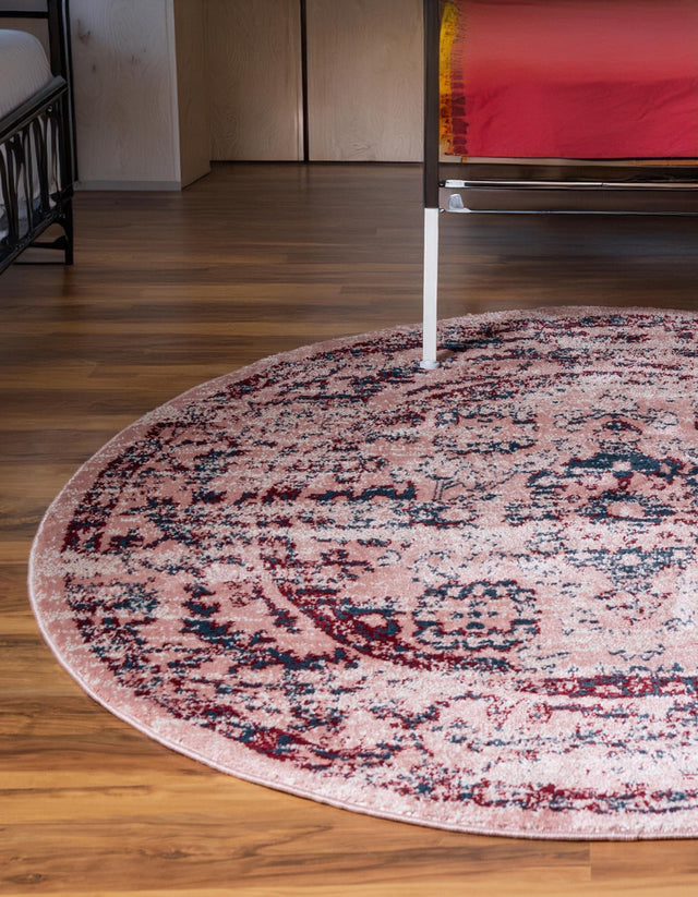 Pink 5' 1 x 5' 1 Sumter Round Area Rug Contemporary Durable Easy Clean Carpet for Bedrooms, Living Areas, Dining, Office, Dorms for Sale at Rug Engine