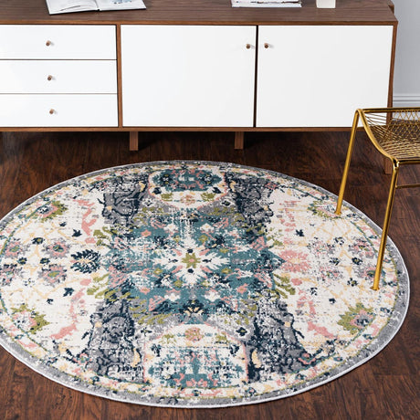Ivory 5' 1 x 5' 1 Sumter Round Area Rug Contemporary Durable Easy Clean Carpet for Bedrooms, Living Areas, Dining, Office, Dorms for Sale at Rug Engine