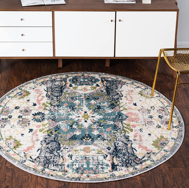 Ivory 5' 1 x 5' 1 Sumter Round Area Rug Contemporary Durable Easy Clean Carpet for Bedrooms, Living Areas, Dining, Office, Dorms for Sale at Rug Engine