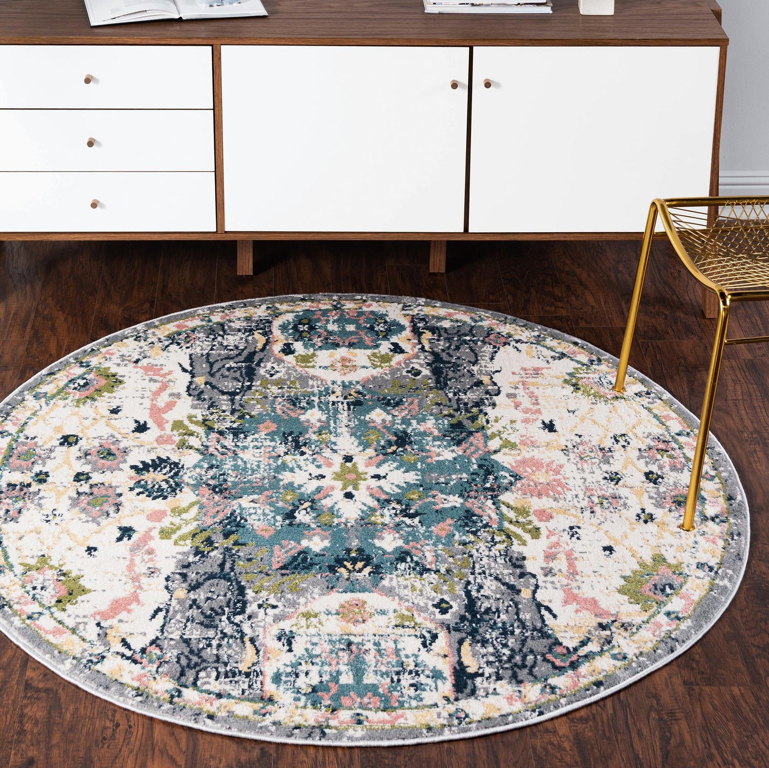 Ivory 4' 1 x 4' 1 Sumter Round Area Rug Contemporary Durable Easy Clean Carpet for Bedrooms, Living Areas, Dining, Office, Dorms for Sale at Rug Engine