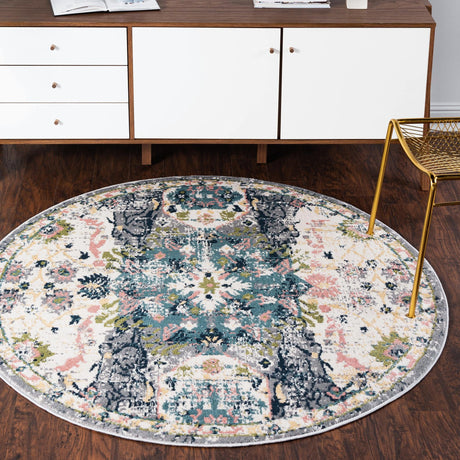 Ivory 4' 1 x 4' 1 Sumter Round Area Rug Contemporary Durable Easy Clean Carpet for Bedrooms, Living Areas, Dining, Office, Dorms for Sale at Rug Engine