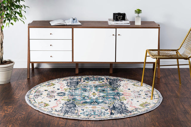 Ivory 4' 1 x 4' 1 Sumter Round Area Rug Contemporary Durable Easy Clean Carpet for Bedrooms, Living Areas, Dining, Office, Dorms for Sale at Rug Engine