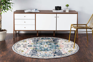 Ivory 5' 1 x 5' 1 Sumter Round Area Rug Contemporary Durable Easy Clean Carpet for Bedrooms, Living Areas, Dining, Office, Dorms for Sale at Rug Engine