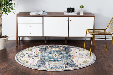 Ivory 5' 1 x 5' 1 Sumter Round Area Rug Contemporary Durable Easy Clean Carpet for Bedrooms, Living Areas, Dining, Office, Dorms for Sale at Rug Engine