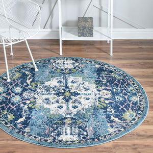 Navy Blue 5' 1 x 5' 1 Sumter Round Area Rug Contemporary Durable Easy Clean Carpet for Bedrooms, Living Areas, Dining, Office, Dorms for Sale at Rug Engine