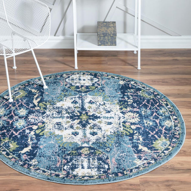 Navy Blue 5' 1 x 5' 1 Sumter Round Area Rug Contemporary Durable Easy Clean Carpet for Bedrooms, Living Areas, Dining, Office, Dorms for Sale at Rug Engine