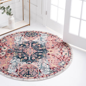 Pink 6' 1 x 6' 1 Sumter Round Area Rug Contemporary Durable Easy Clean Carpet for Bedrooms, Living Areas, Dining, Office, Dorms for Sale at Rug Engine