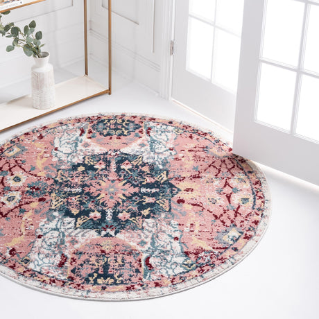 Pink 12' 4 x 12' 4 Sumter Round Area Rug Contemporary Durable Easy Clean Carpet for Bedrooms, Living Areas, Dining, Office, Dorms for Sale at Rug Engine