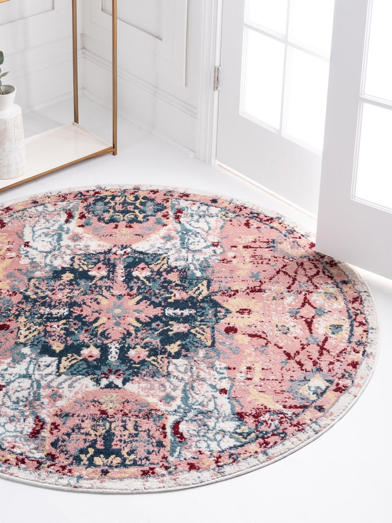 Pink 10' 2 x 10' 2 Sumter Round Area Rug Contemporary Durable Easy Clean Carpet for Bedrooms, Living Areas, Dining, Office, Dorms for Sale at Rug Engine