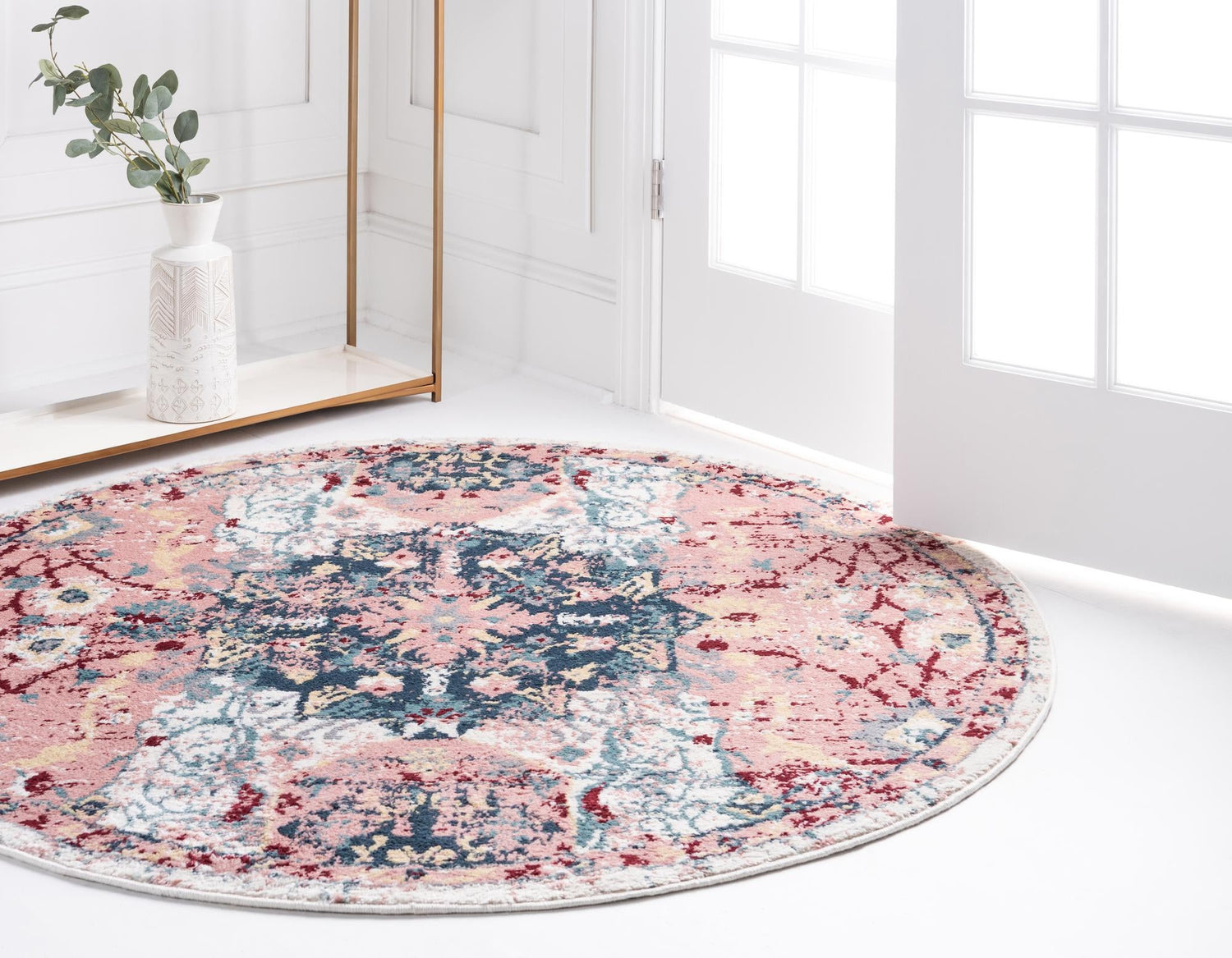 Pink 4' 1 x 4' 1 Sumter Round Area Rug Contemporary Durable Easy Clean Carpet for Bedrooms, Living Areas, Dining, Office, Dorms for Sale at Rug Engine