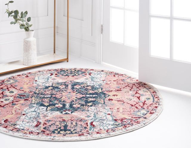 Pink 6' 1 x 6' 1 Sumter Round Area Rug Contemporary Durable Easy Clean Carpet for Bedrooms, Living Areas, Dining, Office, Dorms for Sale at Rug Engine