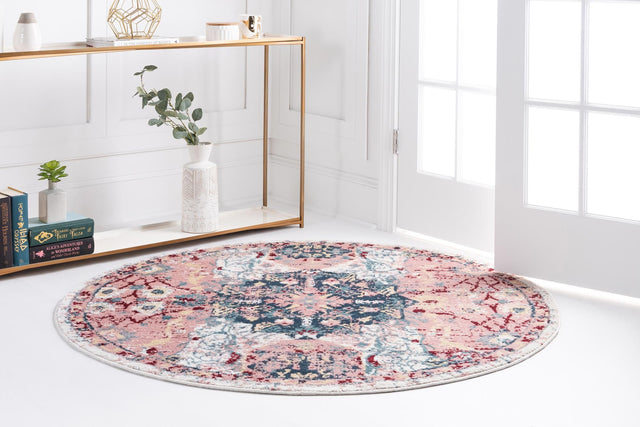 Pink 6' 1 x 6' 1 Sumter Round Area Rug Contemporary Durable Easy Clean Carpet for Bedrooms, Living Areas, Dining, Office, Dorms for Sale at Rug Engine