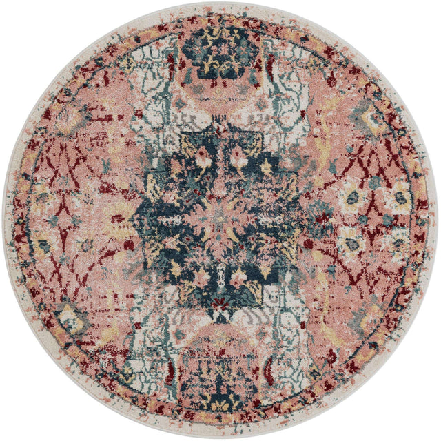 Pink 5' 1 x 5' 1 Sumter Round Area Rug Contemporary Durable Easy Clean Carpet for Bedrooms, Living Areas, Dining, Office, Dorms for Sale at Rug Engine