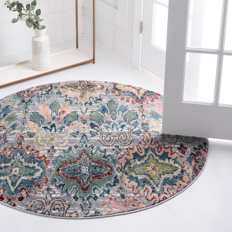 Multicolor 6' 1 x 6' 1 Sumter Round Area Rug Contemporary Durable Easy Clean Carpet for Bedrooms, Living Areas, Dining, Office, Dorms for Sale at Rug Engine