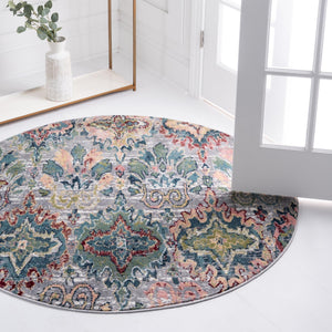 Multicolor 8' x 8' Sumter Round Area Rug Contemporary Durable Easy Clean Carpet for Bedrooms, Living Areas, Dining, Office, Dorms for Sale at Rug Engine
