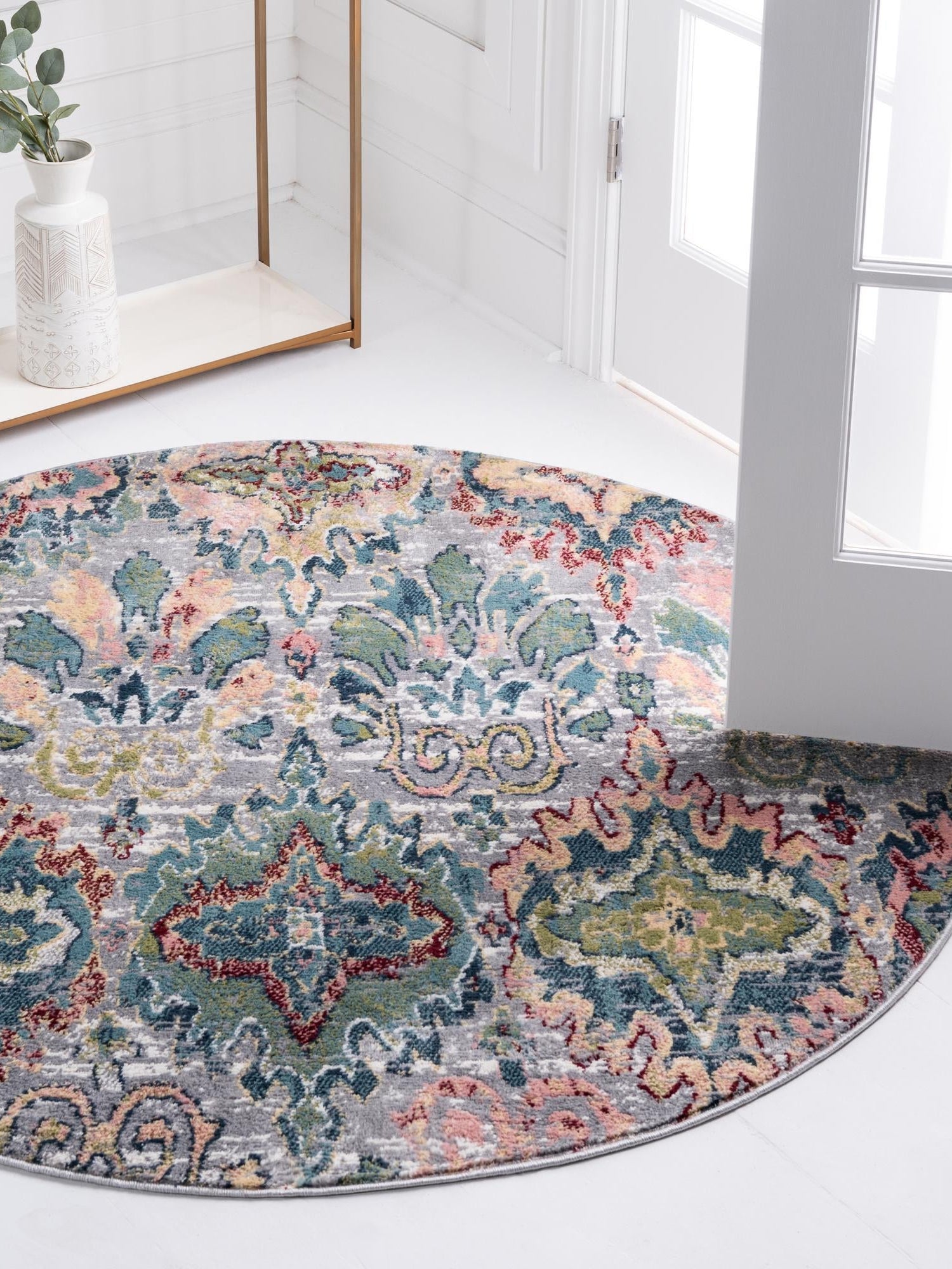 Multicolor 4' 1 x 4' 1 Sumter Round Area Rug Contemporary Durable Easy Clean Carpet for Bedrooms, Living Areas, Dining, Office, Dorms for Sale at Rug Engine