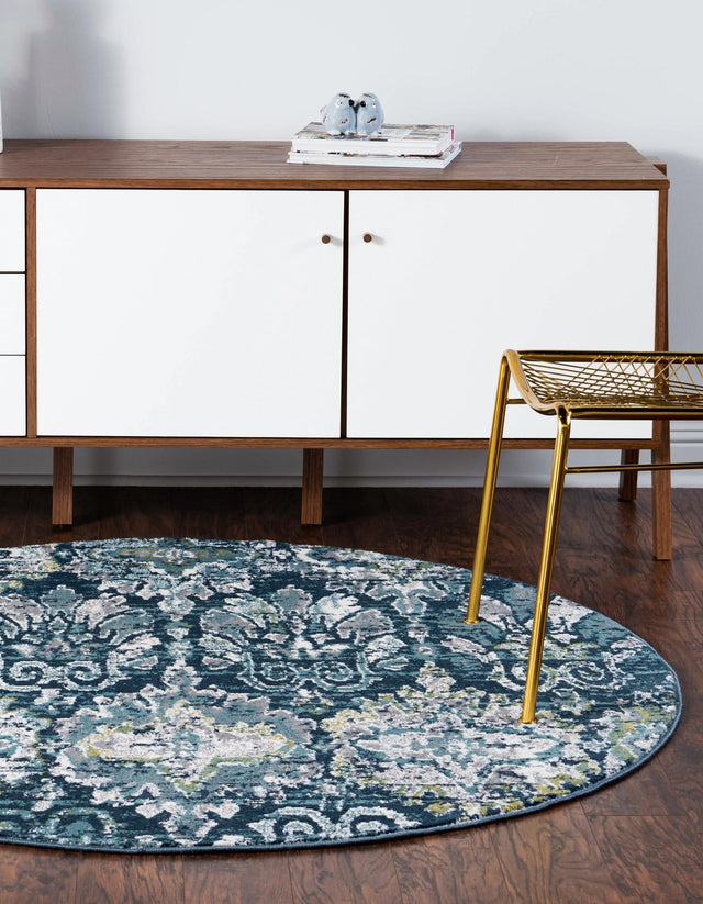 Navy Blue 5' 1 x 5' 1 Sumter Round Area Rug Contemporary Durable Easy Clean Carpet for Bedrooms, Living Areas, Dining, Office, Dorms for Sale at Rug Engine