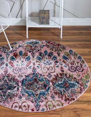 Pink 5' 1 x 5' 1 Sumter Round Area Rug Contemporary Durable Easy Clean Carpet for Bedrooms, Living Areas, Dining, Office, Dorms for Sale at Rug Engine