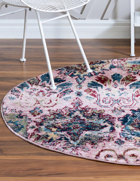 Pink 5' 1 x 5' 1 Sumter Round Area Rug Contemporary Durable Easy Clean Carpet for Bedrooms, Living Areas, Dining, Office, Dorms for Sale at Rug Engine