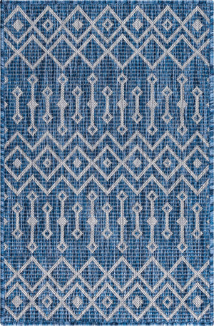 Blue 2' x 3' 1 Outdoor Trellis Rectangle Area Rug Weather Resistant for Patio, Deck, Terrace, Balcony, Porch Geometric Design Water Safe Outside Carpet for Sale at Rug Engine