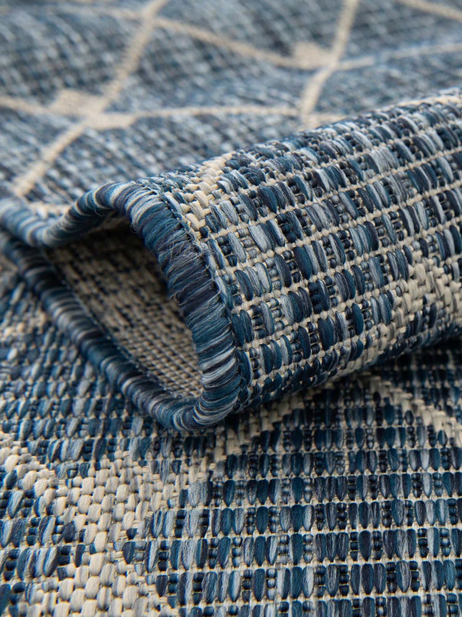 Blue 5' 3 x 5' 3 Outdoor Trellis Square Area Rug Weather Resistant for Patio, Deck, Terrace, Balcony, Porch Geometric Design Water Safe Outside Carpet for Sale at Rug Engine