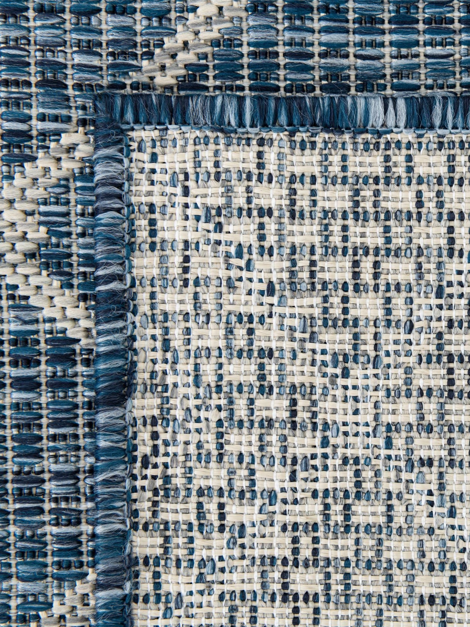 Blue 5' 3 x 5' 3 Outdoor Trellis Square Area Rug Weather Resistant for Patio, Deck, Terrace, Balcony, Porch Geometric Design Water Safe Outside Carpet for Sale at Rug Engine