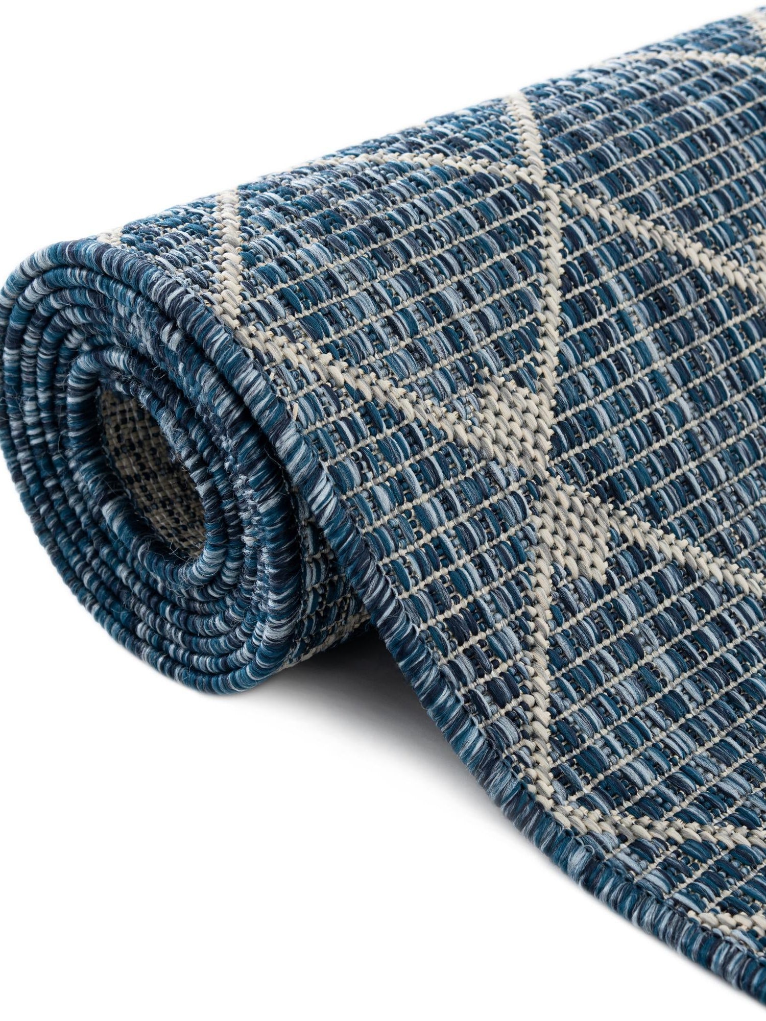 Blue 5' 3 x 5' 3 Outdoor Trellis Square Area Rug Weather Resistant for Patio, Deck, Terrace, Balcony, Porch Geometric Design Water Safe Outside Carpet for Sale at Rug Engine