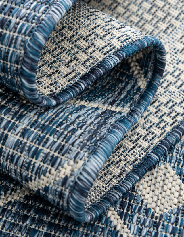 Blue 10' x 10' Outdoor Trellis Square Area Rug Weather Resistant for Patio, Deck, Terrace, Balcony, Porch Geometric Design Water Safe Outside Carpet for Sale at Rug Engine