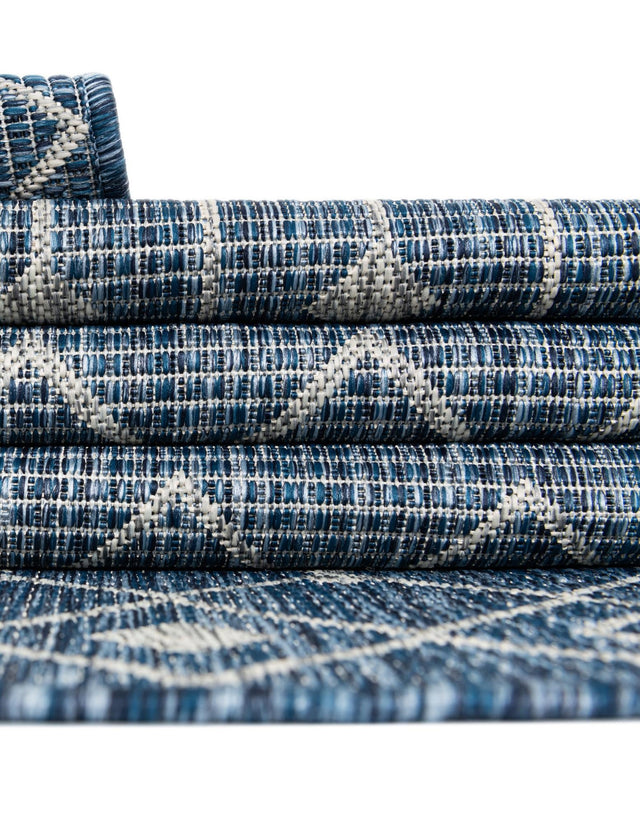 Blue 10' x 10' Outdoor Trellis Square Area Rug Weather Resistant for Patio, Deck, Terrace, Balcony, Porch Geometric Design Water Safe Outside Carpet for Sale at Rug Engine