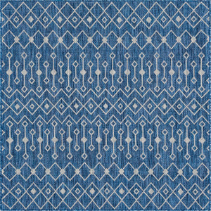 Blue 6' 1 x 6' 1 Outdoor Trellis Square Area Rug Weather Resistant for Patio, Deck, Terrace, Balcony, Porch Geometric Design Water Safe Outside Carpet for Sale at Rug Engine