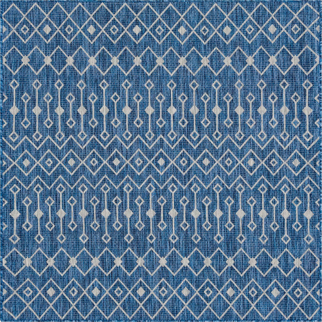 Blue 6' 1 x 6' 1 Outdoor Trellis Square Area Rug Weather Resistant for Patio, Deck, Terrace, Balcony, Porch Geometric Design Water Safe Outside Carpet for Sale at Rug Engine