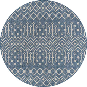 Blue 7' 10 x 7' 10 Outdoor Trellis Round Area Rug Weather Resistant for Patio, Deck, Terrace, Balcony, Porch Geometric Design Water Safe Outside Carpet for Sale at Rug Engine