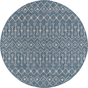 Blue 6' 1 x 6' 1 Outdoor Trellis Round Area Rug Weather Resistant for Patio, Deck, Terrace, Balcony, Porch Geometric Design Water Safe Outside Carpet for Sale at Rug Engine