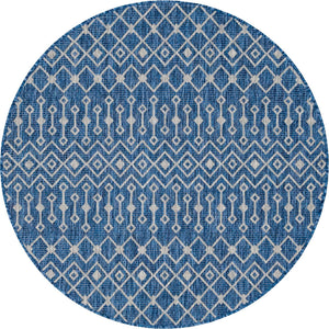 Blue 5' 3 x 5' 3 Outdoor Trellis Round Area Rug Weather Resistant for Patio, Deck, Terrace, Balcony, Porch Geometric Design Water Safe Outside Carpet for Sale at Rug Engine