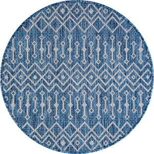 Blue 3' 1 x 3' 1 Outdoor Trellis Round Area Rug Weather Resistant for Patio, Deck, Terrace, Balcony, Porch Geometric Design Water Safe Outside Carpet for Sale at Rug Engine