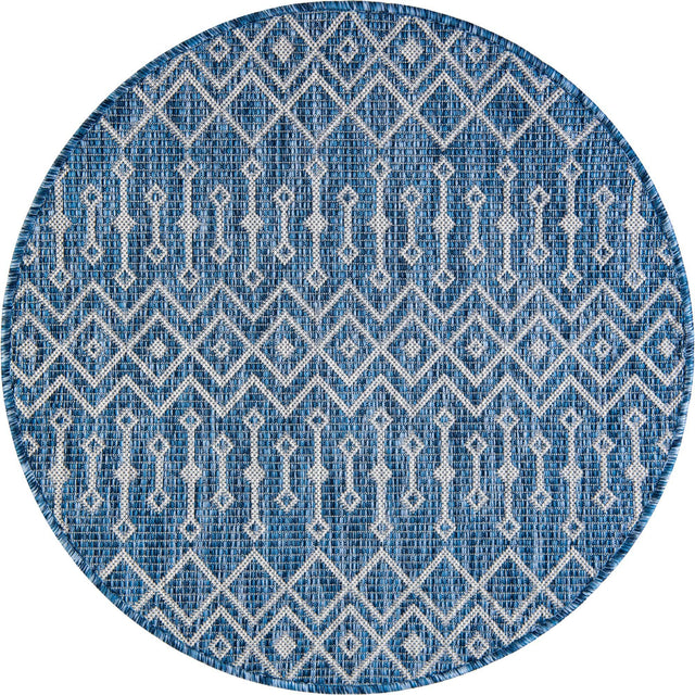 Blue 3' 1 x 3' 1 Outdoor Trellis Round Area Rug Weather Resistant for Patio, Deck, Terrace, Balcony, Porch Geometric Design Water Safe Outside Carpet for Sale at Rug Engine