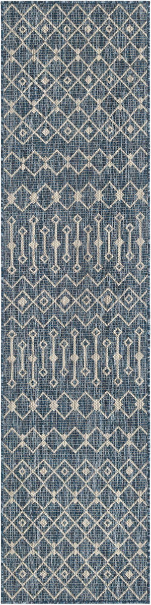 Blue 2' x 8' Outdoor Trellis Runner Area Rug Weather Resistant for Patio, Deck, Terrace, Balcony, Porch Geometric Design Water Safe Outside Carpet for Sale at Rug Engine