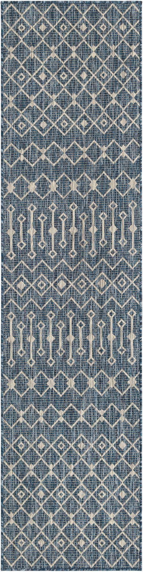 Blue 2' x 8' Outdoor Trellis Runner Area Rug Weather Resistant for Patio, Deck, Terrace, Balcony, Porch Geometric Design Water Safe Outside Carpet for Sale at Rug Engine