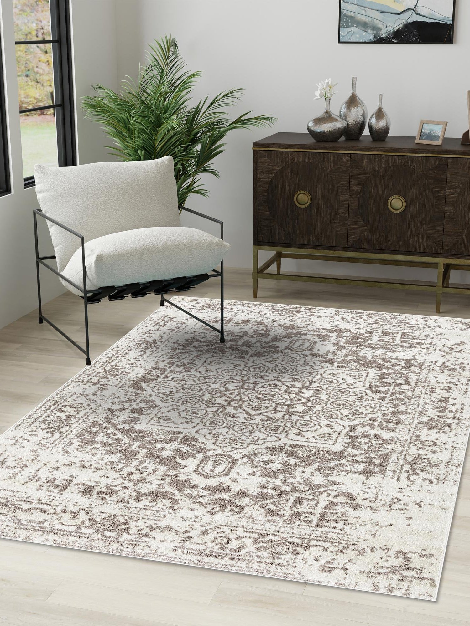 White 5' 3 x 8' Richmond Rectangle Area Rug Vintage Distressed Look Traditional Design Carpet for Unique Home Interior Design for Sale at Rug Engine