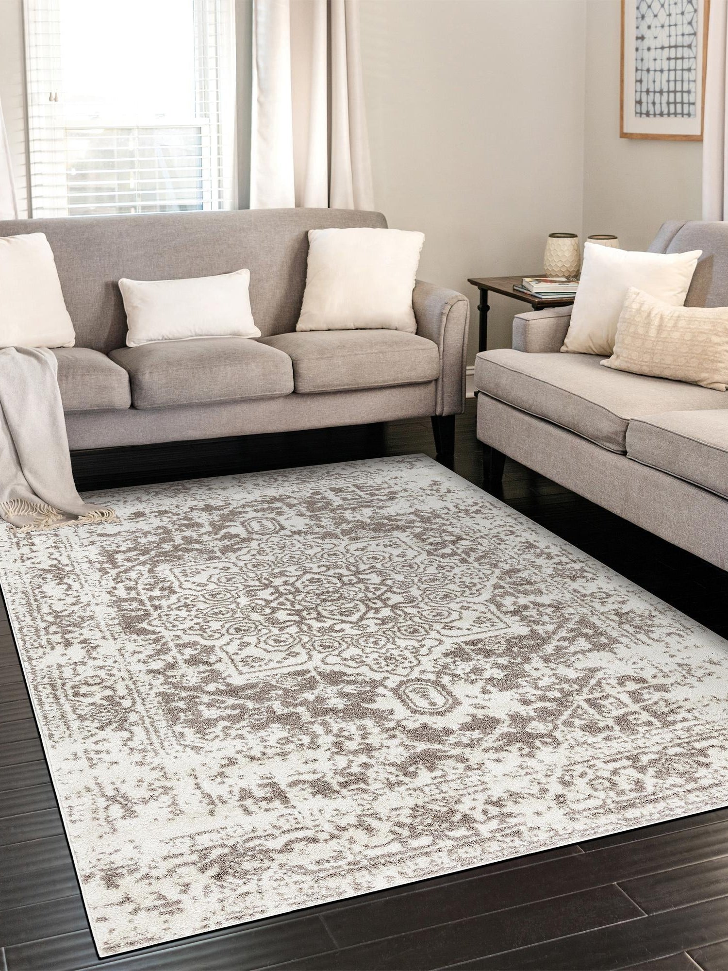 White 7' 1 x 10' Richmond Rectangle Area Rug Vintage Distressed Look Traditional Design Carpet for Unique Home Interior Design for Sale at Rug Engine