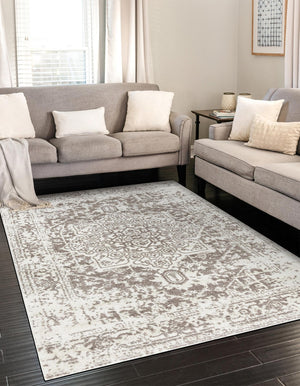 White 4' 1 x 6' 1 Richmond Rectangle Area Rug Vintage Distressed Look Traditional Design Carpet for Unique Home Interior Design for Sale at Rug Engine