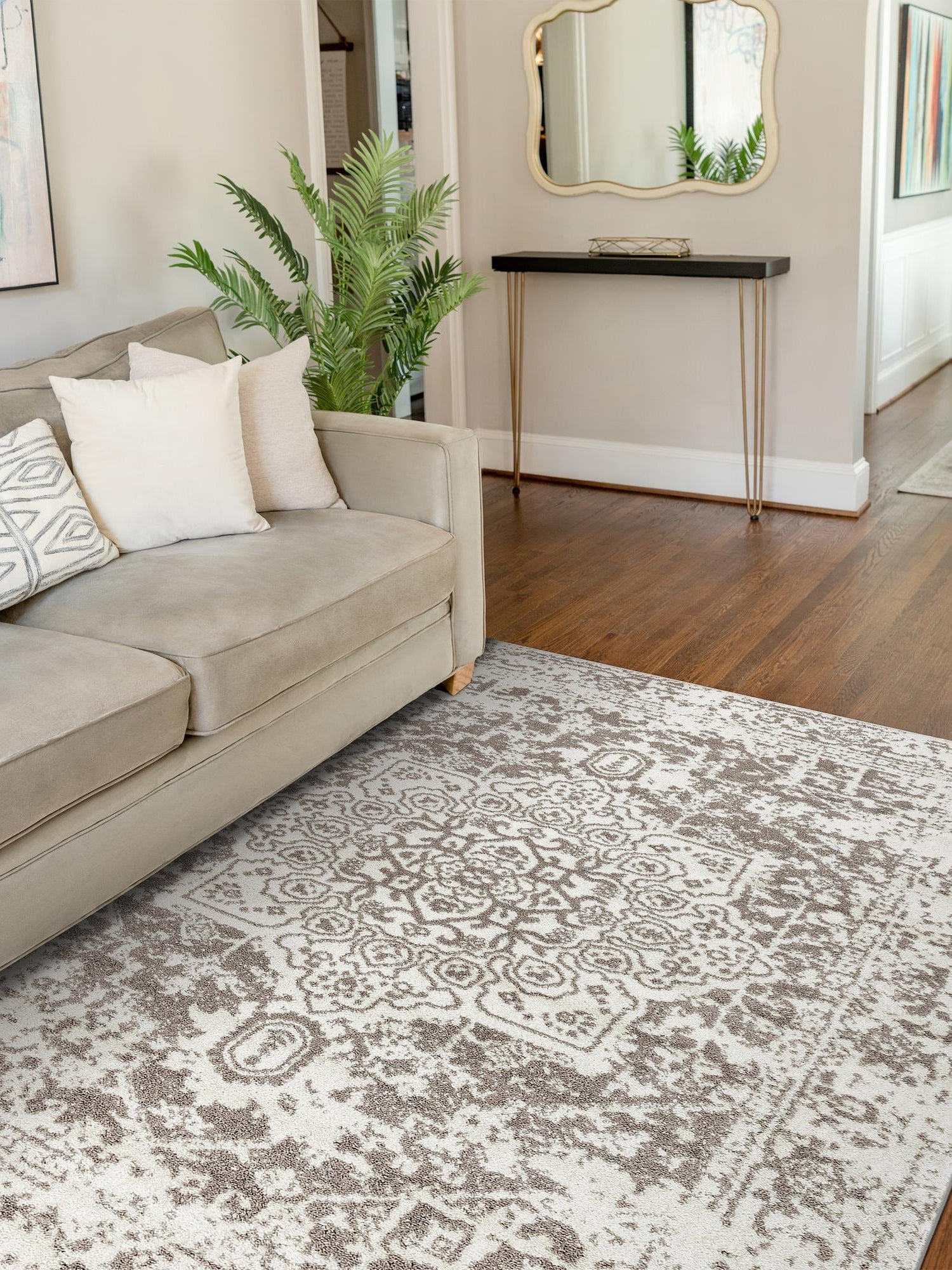White 4' 1 x 6' 1 Richmond Rectangle Area Rug Vintage Distressed Look Traditional Design Carpet for Unique Home Interior Design for Sale at Rug Engine