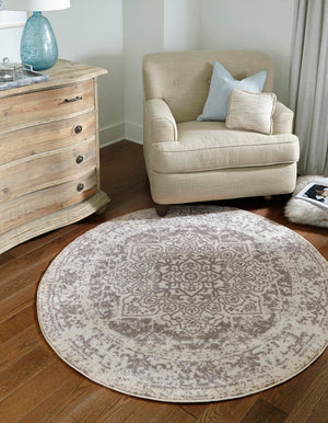 White 5' 3 x 5' 3 Richmond Round Area Rug Vintage Distressed Look Traditional Design Carpet for Unique Home Interior Design for Sale at Rug Engine