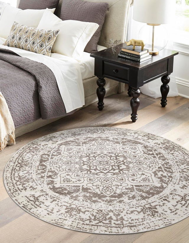 White 5' 3 x 5' 3 Richmond Round Area Rug Vintage Distressed Look Traditional Design Carpet for Unique Home Interior Design for Sale at Rug Engine